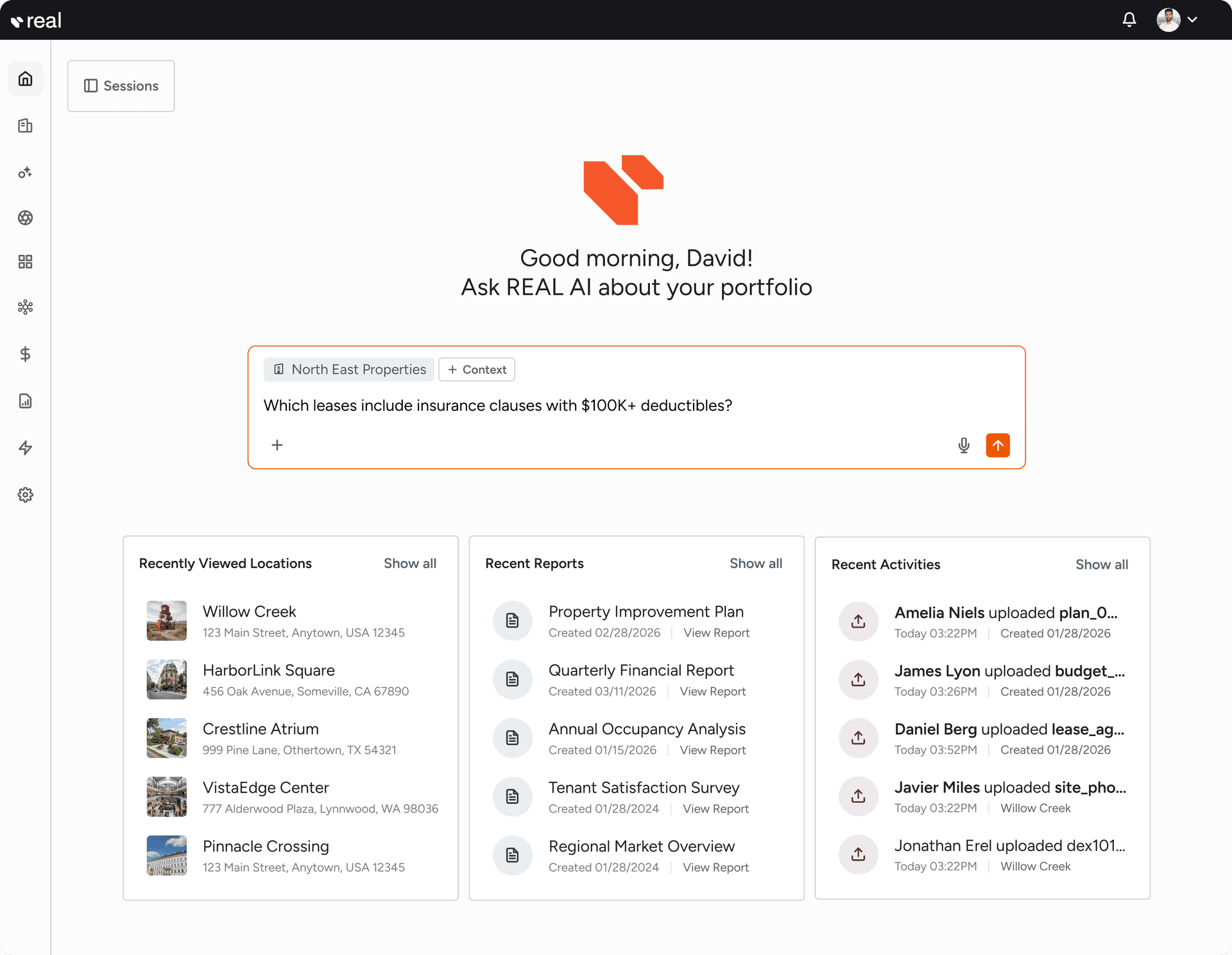 REAL platform dashboard